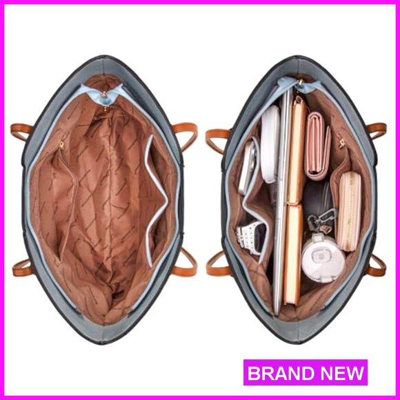 Medium Vegan Leather Tote Satchel Top Handle Shoulder Bag Elegant Chic - Picture 6 of 7